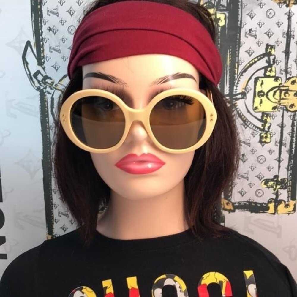 New ✨ Authentic Gucci GG1081S 004 Round Sunglasses – Yellow Frame with Brown Len - Picture 8 of 14
